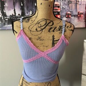 Purple and Pink Ribbed Crop Top